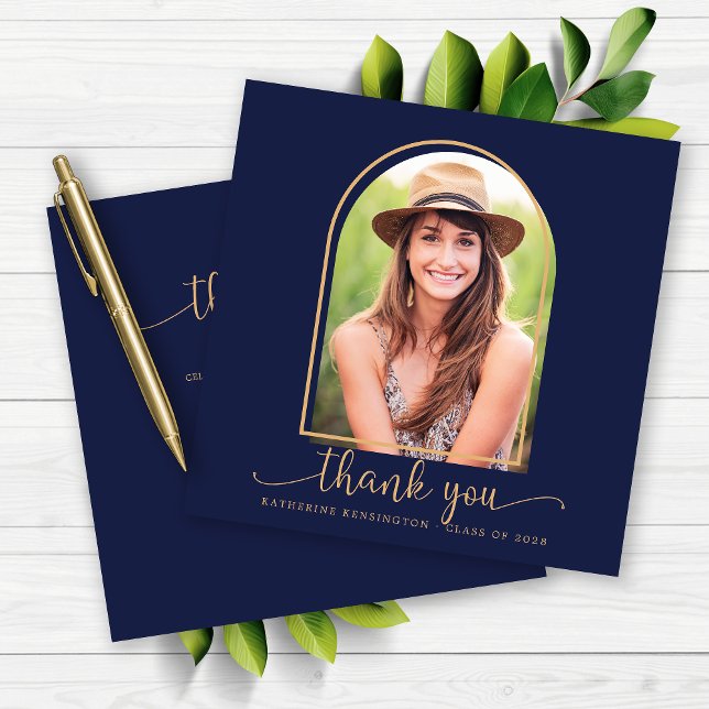 Navy Blue Arch Foto Abschluss Vielen Dank (Navy Blue Arch Photo Graduation Thank You card)