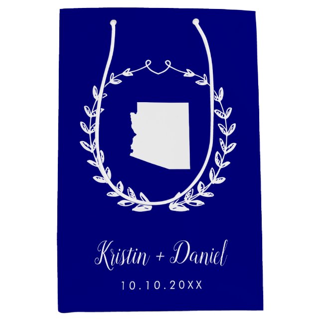 Navy Blue Arizona Karte Hochzeit Begrüßung Mittlere Geschenktüte (Vorderseite)