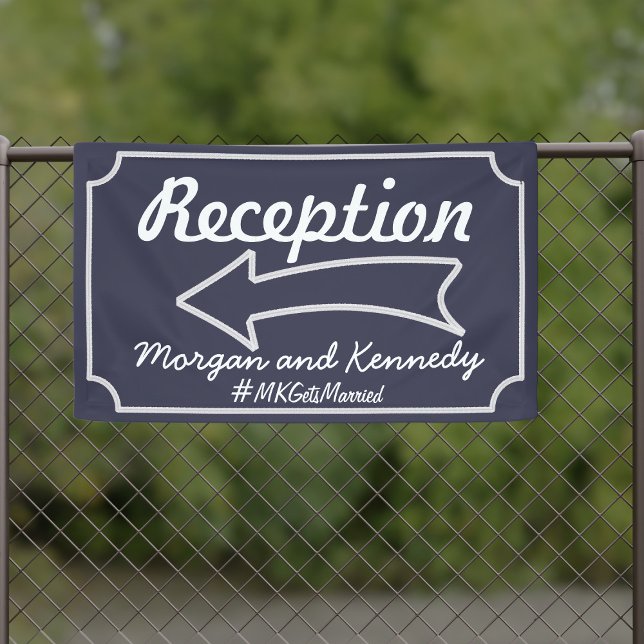 Navy Blue Arrow Links Empfang Wedding Banner (If your wedding reception is pointing to the left - here's the banner just for you. Add your names!)
