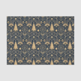 Navy Blue Art Deco Christmas Tree Pattern Seidenpapier