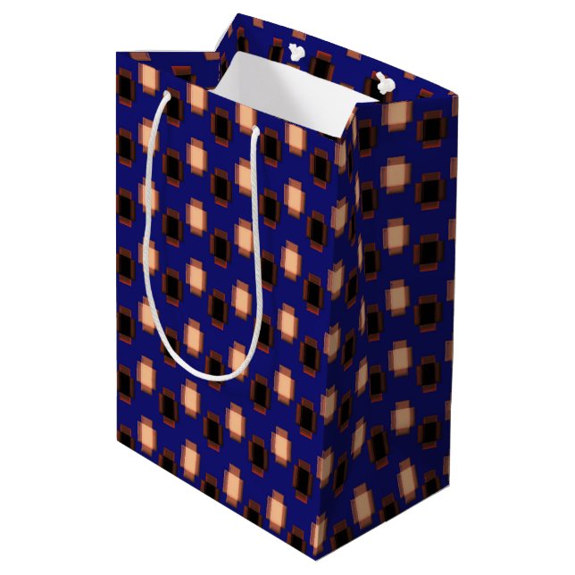 Navy Blue Art Deco Mittlere Geschenktüte (Rückseite Schrägansicht)