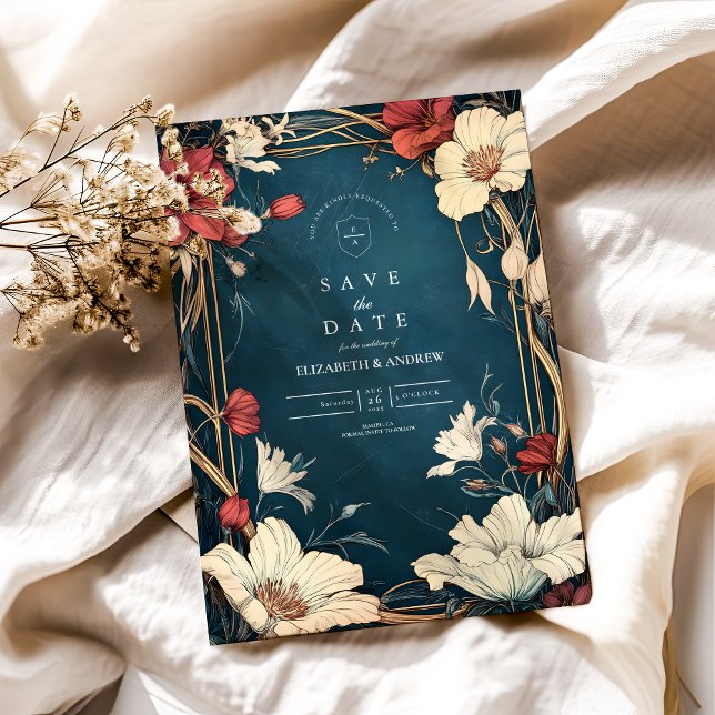 Navy Blue Art Nouveau Wedding Save The Date (Von Creator hochgeladen)