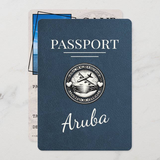Navy Blue Aruba Pass Save the Date (Vorne/Hinten)
