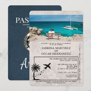 Navy-Blue Aruba Reisepass Hochzeits-Einladung Einladung