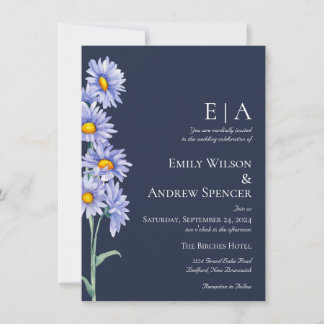 Navy Blue Aster Blume Einladung Hochzeit