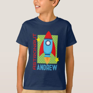 Navy Blue Astronaut Name Space Rocket Party Shirt