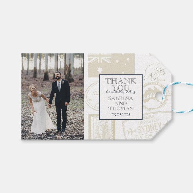 Navy Blue Australia Wedding Foto Geschenkanhänger (Vorderseite (Horizontal))