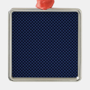 Navy Blue Automotive Carbon Fibre Weave Print Silbernes Ornament