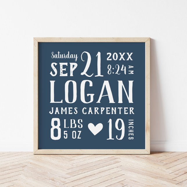 Navy Blue Baby Boy Birth Stats Keepake Poster (Von Creator hochgeladen)