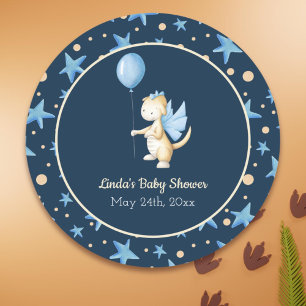 Navy Blue Baby Dragon mit Balloon Baby Dusche Runder Aufkleber