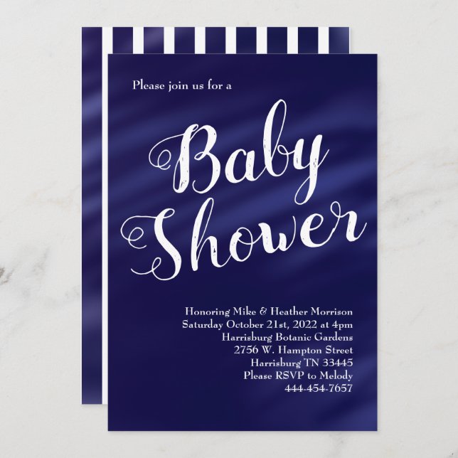 Navy Blue Baby Dusche Boy Nautical Watercolor Einladung (Vorne/Hinten)