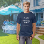 Navy Blue Bachelor Party T - Shirt<br><div class="desc">Navy und schlichte Text Bachelor Party T - Shirt, ein Design für Grooms-to-be oder Gastgeber, die blau als Symbol für Vertrauen und Loyalität und bevorzugen schlichte Text ohne Hintergrund Elemente zur Verbesserung der Lesbarkeit. Der weiße Kontrast auf dem massiven marineblau Hintergrund und der Einsatz von serifenlosen Sans-Schriftart erhöhen ebenfalls die...</div>