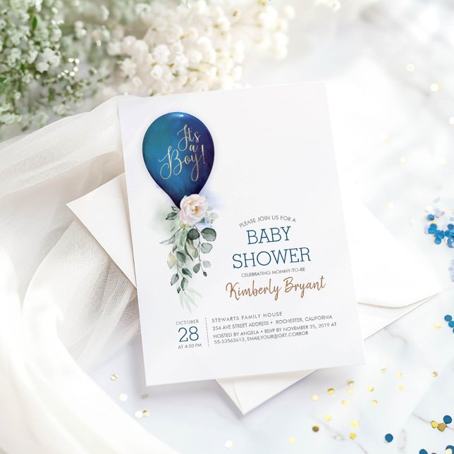 Navy Blue Balloon Es ist eine Baby-Dusche Einladung (Navy Blue Boy Baby Shower Invitation)