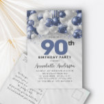 Navy Blue Balloon Glitzer 90. Geburtstag Postkarte<br><div class="desc">Moderner Glam Navy Blauer Silberballon Glitzer Sparkle jedes Alter Geburtstag Einladung</div>