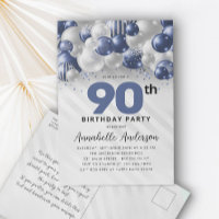 Navy Blue Balloon Glitzer 90. Geburtstag