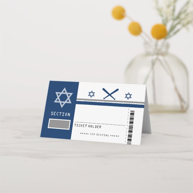 Navy Blue Bar Mitzvah Baseball Ticket Sitzplatz Platzkarte (Vorderseite)