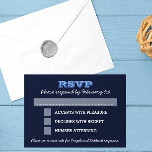 Navy Blue Bar Mitzvah Big UAWG mit Optionen RSVP Karte