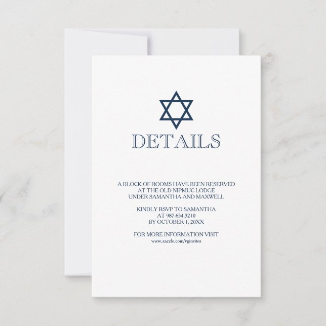 Navy Blue Bar Mitzvah Details Card RSVP Karte (Vorderseite)