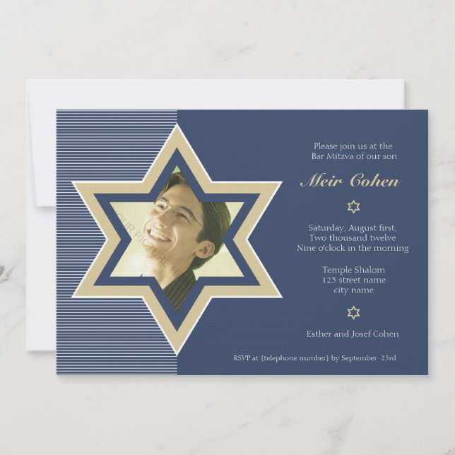Navy Blue - Bar Mitzvah Einladung (Vorderseite)