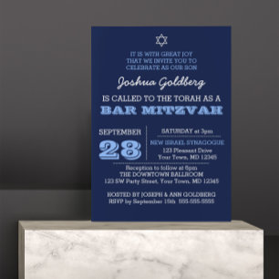 Navy Blue Bar Mitzvah Einladung mit Namensschild
