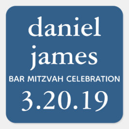 Navy Blue Bar Mitzvah Favor Tag Quadratischer Aufkleber