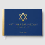 Navy Blue Bar Mitzvah Gold Star von David Custom Gästebuch<br><div class="desc">Elegante moderne Blau- und Goldklassiker Bar mitzvah personalisierte maßgeschneiderte Gästebuch mit individuelle Name,  Datum und Star of David.</div>
