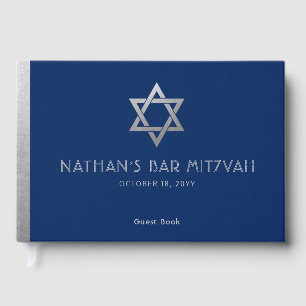 Navy Blue Bar Mitzvah Silver Star von David Custom Gästebuch