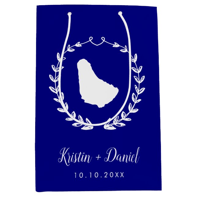Navy Blue Barbados Map Wedding Welcome Swag Mittlere Geschenktüte (Vorderseite)