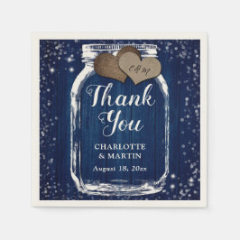 Navy Blue Barn Wood Mason Jar Danke Hochzeit Serviette