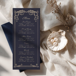 Navy Blue Barock Hochzeits-Menükarte Menükarte