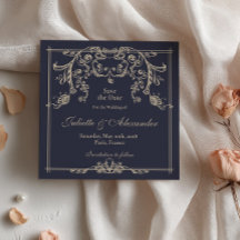 Navy Blue Barocke Save-the-Date-Karte