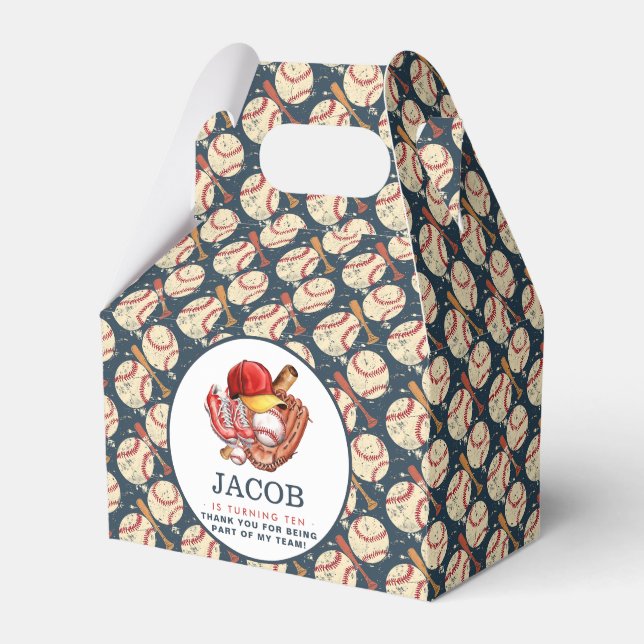 Navy Blue Baseball Kindergeburtstag Party Geschenkschachtel (Vorderseite)