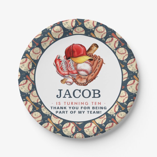 Navy Blue Baseball Kindergeburtstag Party Pappteller (Vorderseite)