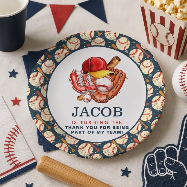 Navy Blue Baseball Kindergeburtstag Party Pappteller (Navy Blue Baseball Kids Birthday Party Watercolor Paper Plates)