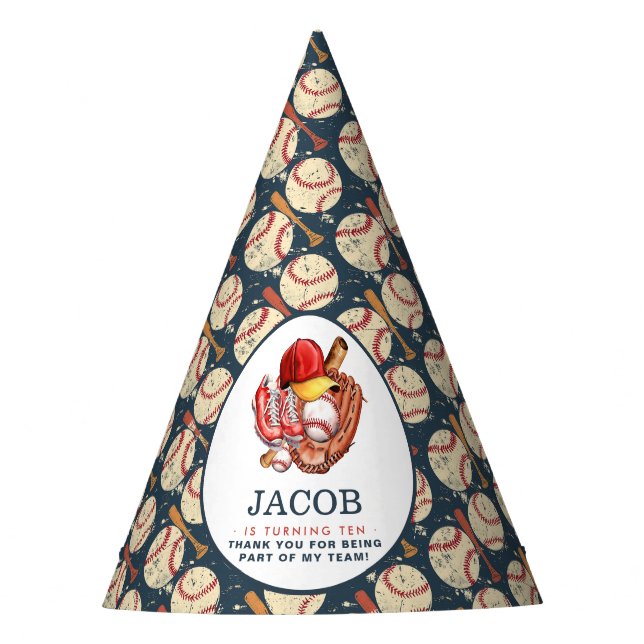 Navy Blue Baseball Kindergeburtstag Party Partyhütchen (Vorderseite)