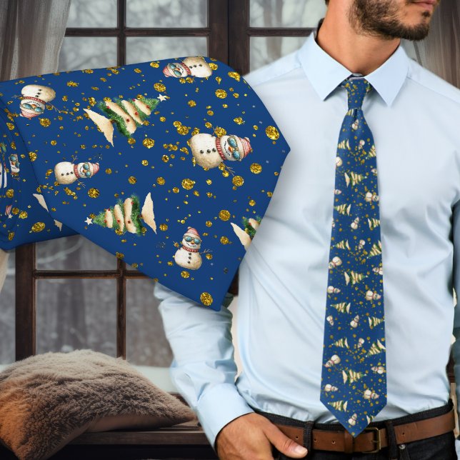 Navy Blue Beach Christmas Snowman Pattern neck tie Krawatte (Von Creator hochgeladen)