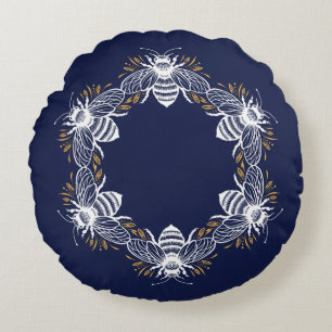 Navy Blue Bee Circle Rundes Kissen