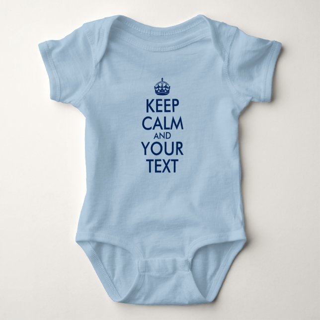 Navy Blue Behalte Ruhe und Ihren Text Baby Strampler (Vorderseite)