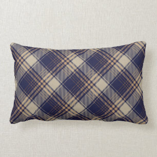 Navy Blue Beige Tartan Karierte Raute Muster  Lendenkissen