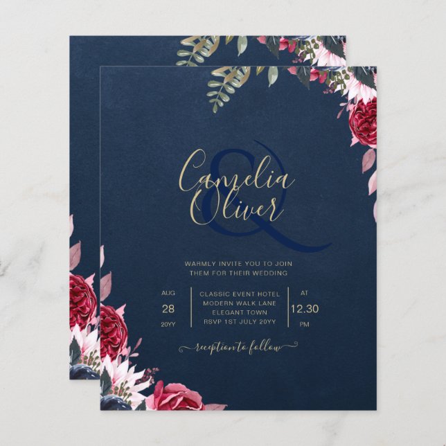 Navy Blue Berry Floral Burgundy Winter Fall (Vorne/Hinten)