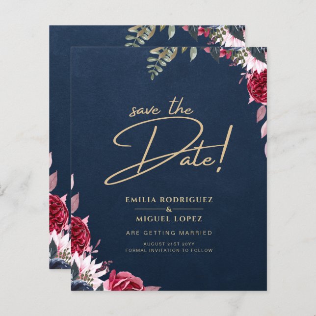 Navy Blue Berry Floral Burgundy Winter Fall (Vorne/Hinten)