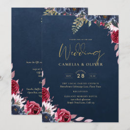 Navy Blue Berry Floral Burgundy Winter Fall Einladung