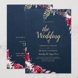 Navy Blue Berry Floral Burgundy Winter Fall Einladung