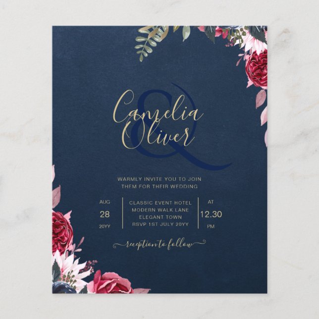 Navy Blue Berry Floral Burgundy Winter Fall Flyer (Vorne)