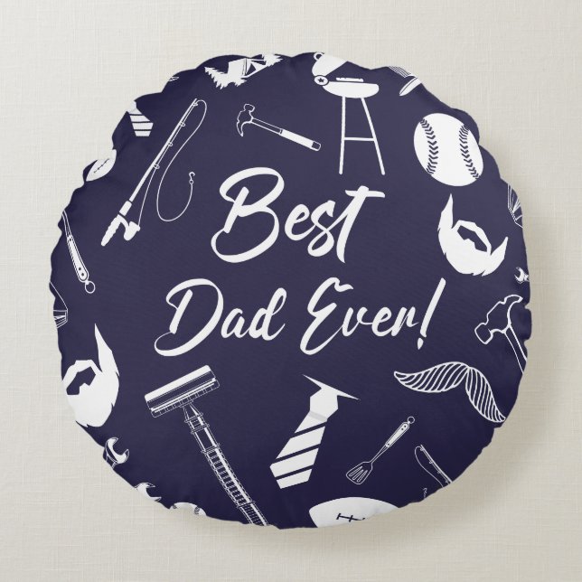 Navy Blue Best Day Rundes Kissen (Vorderseite)