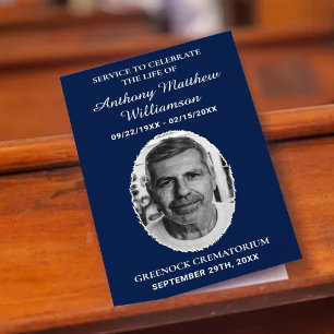 Navy Blue Bi-fold Custom Foto Funeral Program Flyer