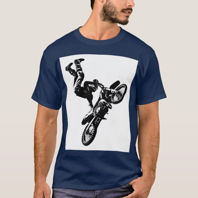 Navy Blue Biker Pop Art Motivierend Trendy T-Shirt (Vorderseite)