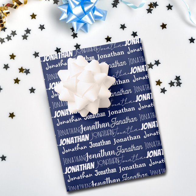 Navy Blue Birthday Individuelle Name Collage Geschenkpapier Set (Von Creator hochgeladen)