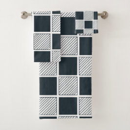 Navy Blue Black and White Checkerboard Muster Badhandtuch Set