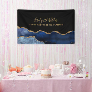 Navy Blue Black Gold Foil Agate Event Plane Banner